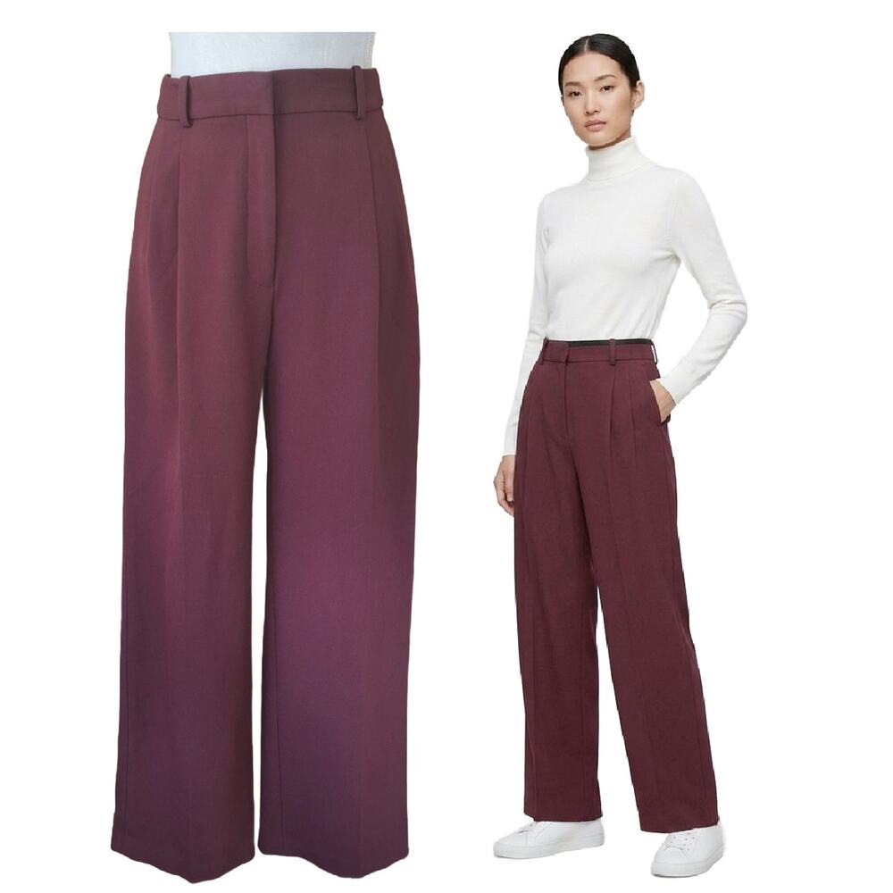 BABATON Burgundy Pleated Pant Size 6 High Waist Wide Leg Structured Aritzia